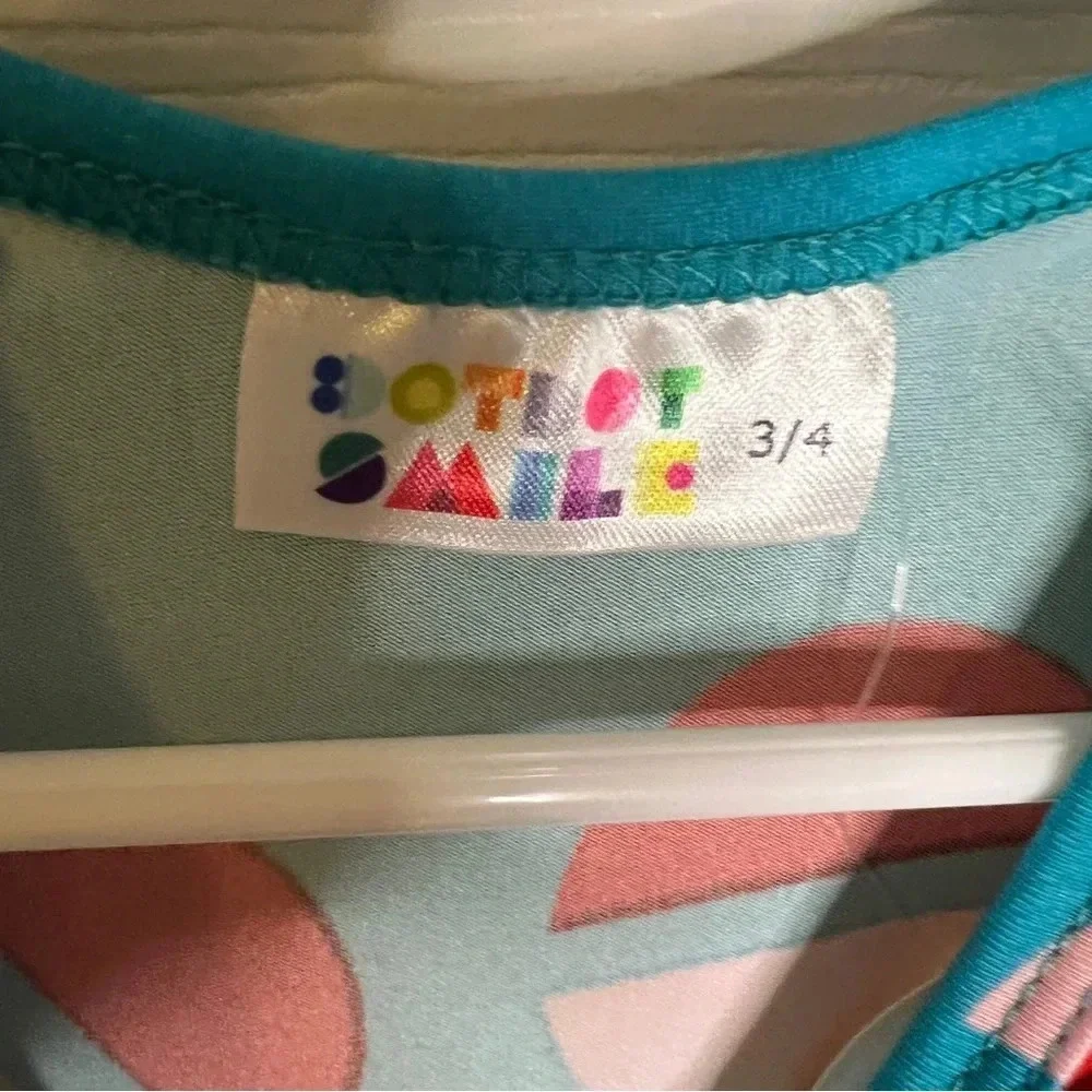 Dot Dot Smile Tank Teal with Pink Geometric Circle Girls Size 3/4